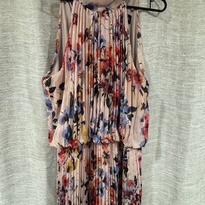 Xscape Pink Floral Sleeveless Halter Top Pleated Dress